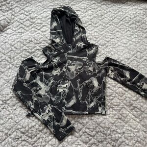 Killstar Cold Shoulder Crop Long Sleeve Shirt with Hood